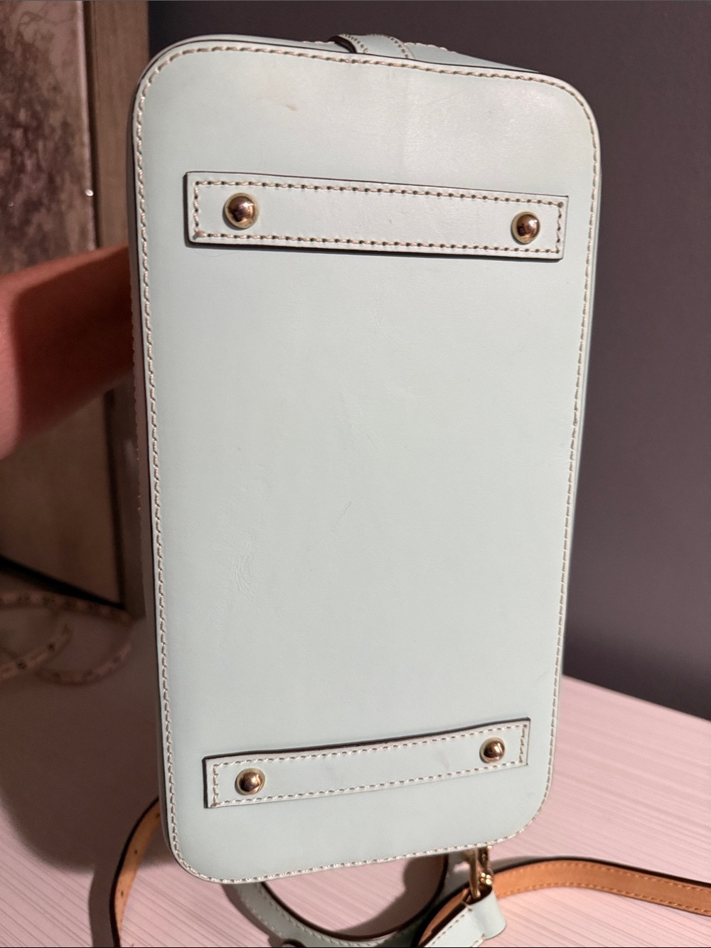 Dooney & Bourke Beacon Woven Domed Satchel in a pale blue/aqua and tan $295 - Picture 7 of 12